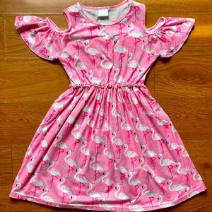 Girls Boutique Cold Shoulder Flamingo Dress Size 7/8 - Like New